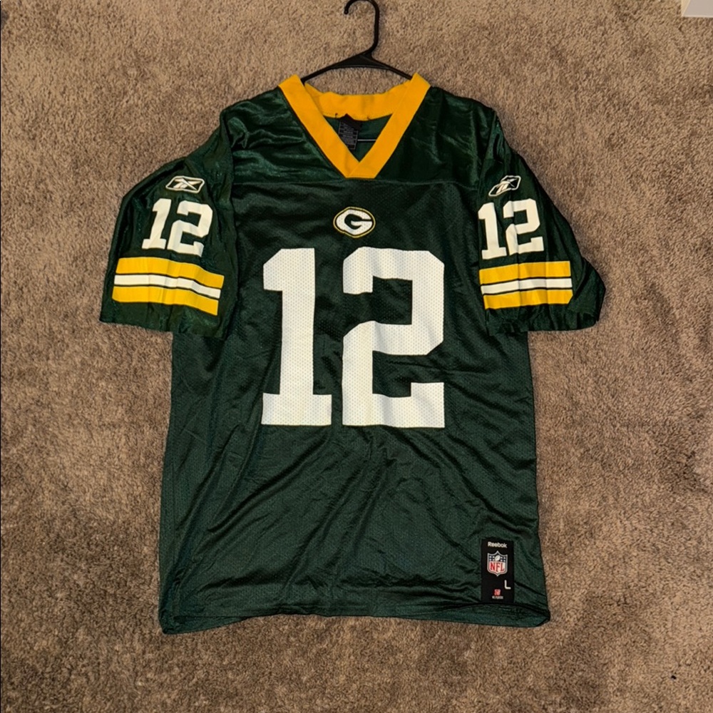 aaron rodgers Reebok Green and Yellow Football Jersey